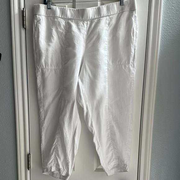 Eileen Fisher 100% Organic Linen Elastic Waist Pull On White Pants Women’s XL - Picture 2 of 16